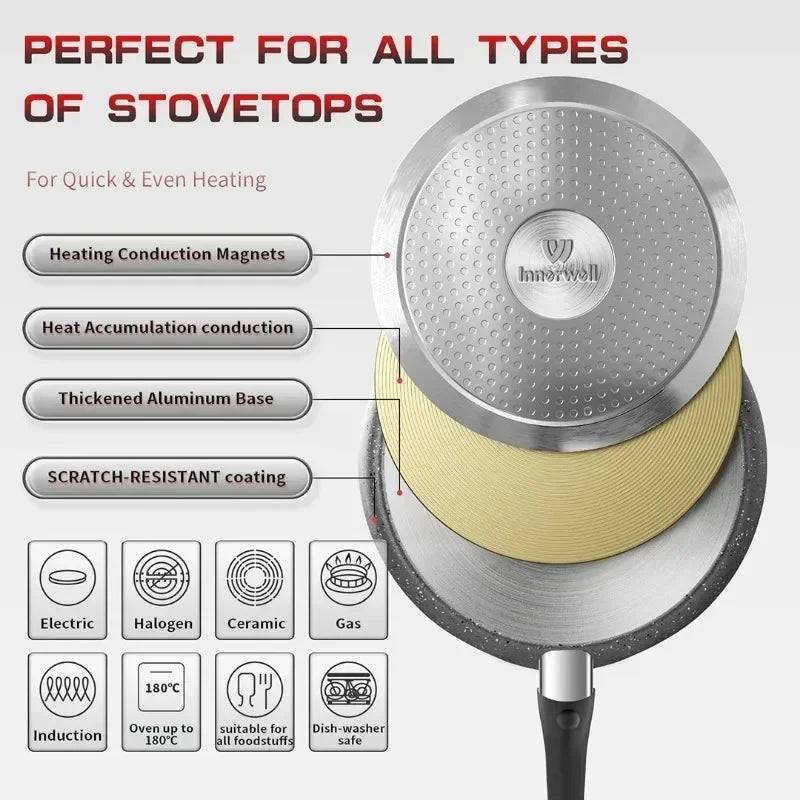 Innerwell пържене тиган 11inch кухня незалепващ токсин безплатен готварски съдове Закуска за закуска пица пържена яйце креп готвар в готварска готварска готварска печка