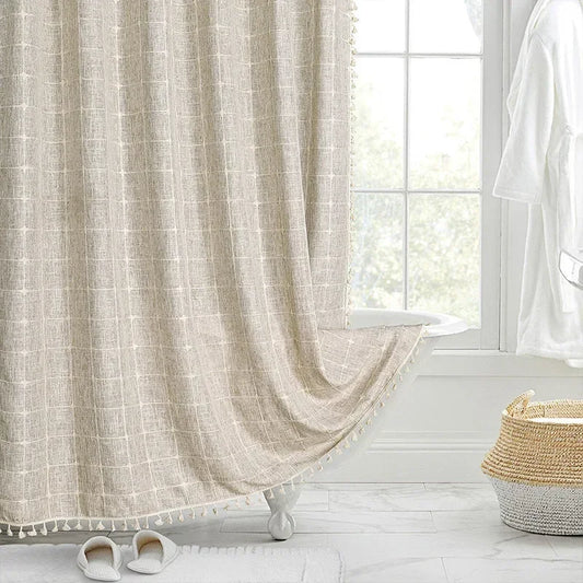 Jacquard Linen Waterproof Shower Curtain Small Fresh Plaid Pastoral Style Bathroom Mildew-proof Bathroom Curtain