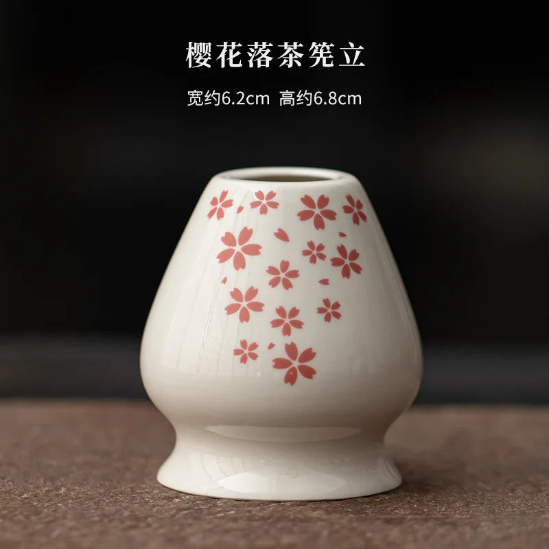 1-8Pcs Matcha sakura Set Japanese Handmade Matcha Teaset Gift Box with Glass Bowl Bamboo Spoon Ceramic Whisk Holder and Sieve