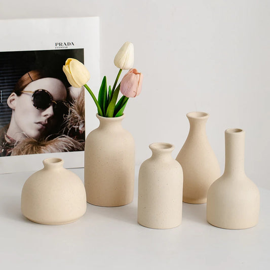 Nordic minimalist creative ceramic small flower vase for home, living room flower arrangement, green plants, tableware, dried fl