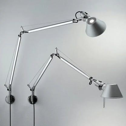 Italian Long Arm LED Wall Lamp Silver Black Metal Bedroom Study Reading Lights E27 Switch Rotatable Adjustable Lighting Decor