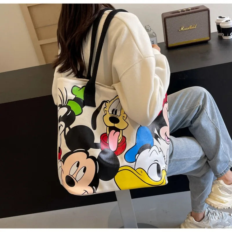 DisneyCartoon Mickey Fashion LargeCapacity LargeCapacity Bolsa de ombro de ombro feminino VERSÁTIL VERSATILE Bolsa de aula de estudante bolsa