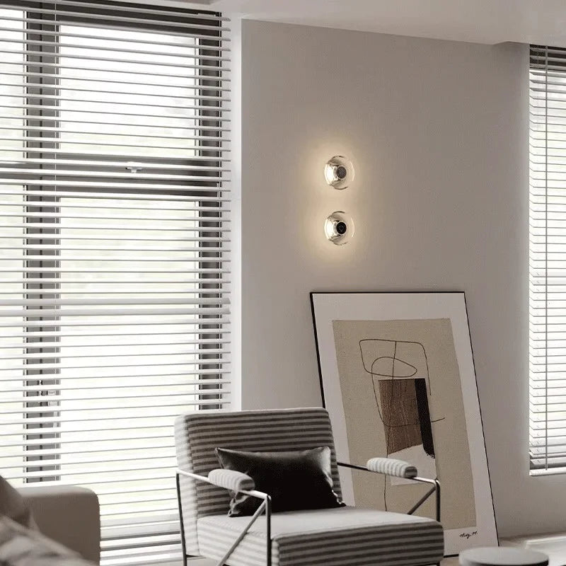 Modern Round Crystal Bedside Lamp Bedroom Living Room Italian LED Sconce Minimalist Art Circular Corridor Mirror Wall Lights