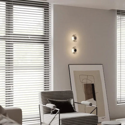 Modern Round Crystal Bedside Lamp Bedroom Living Room Italian LED Sconce Minimalist Art Circular Corridor Mirror Wall Lights