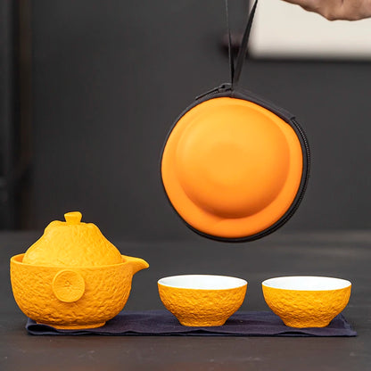 Orange Shaped Travel Tea Set Outdoor Portable Teaware Sets Storage Bag Tea Infuser Teapot Teacup Teas Brewing Utensils