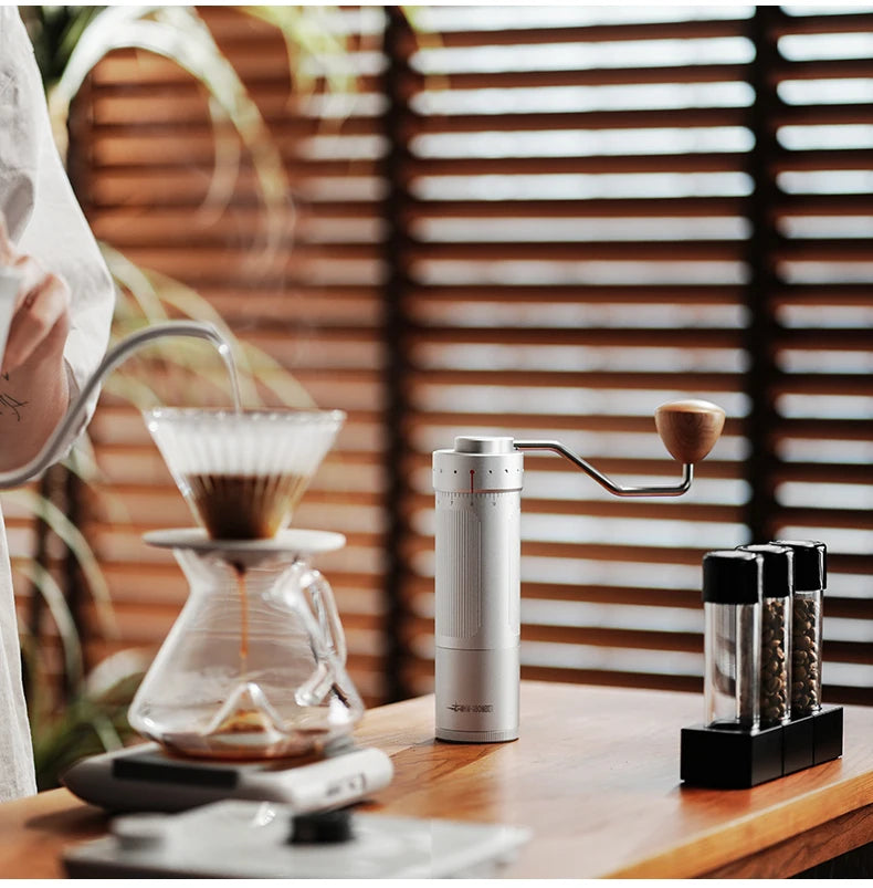 MHW-3BOMBER Manual Coffee Grinder 0.016mm/Click Conical Burr for Espresso Pour Over Adjustable Stainless Steel Barista Tool