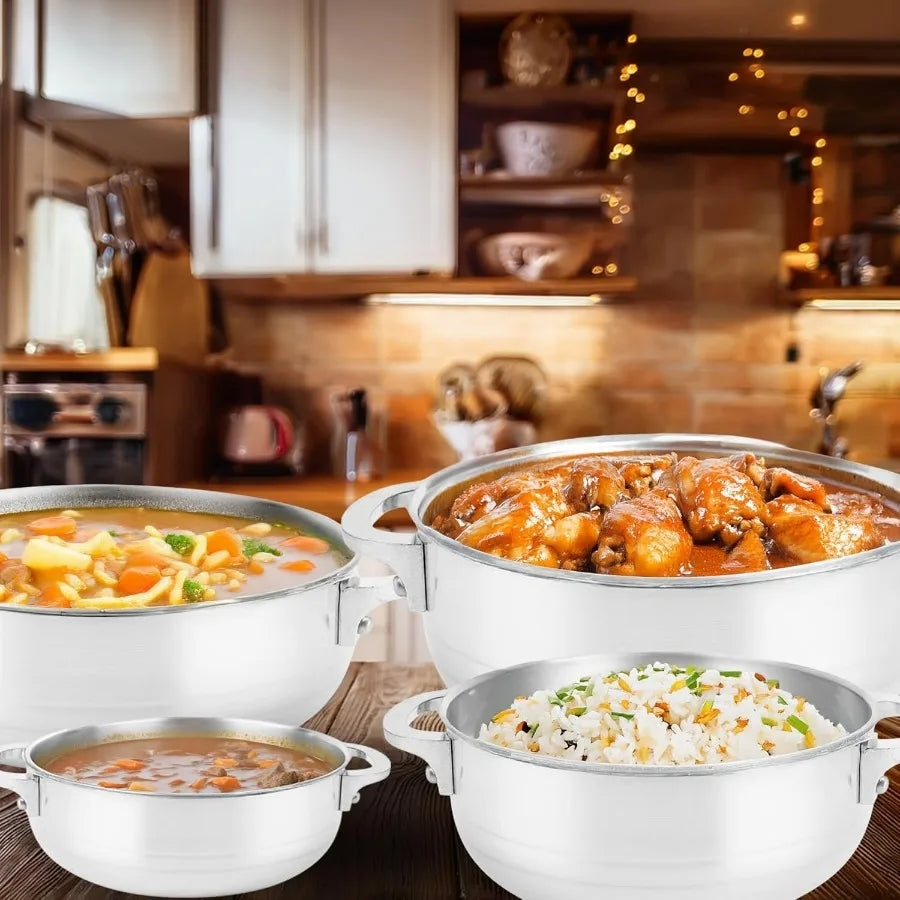 Nonstick Aluminum Caldero Set 8Piece Cookware with Lids Ideal for Stews Soups Rice 2 Qt 3.5 Qt 7 Qt 13 Qt Pots Silver