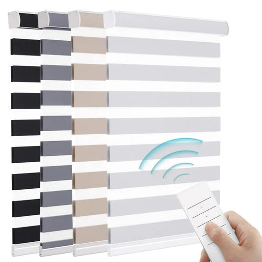 Cordless Motorized Zebra Blinds With Wifi Tuya Motor Remote Control Blackout Black Zebra Blinds