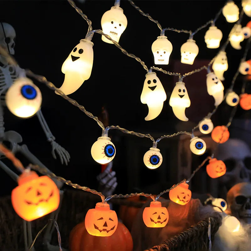 Halloween -sisustus LED Light String Pumpkin Skull Head Eyeball -muotoinen lampun narus temppu tai hoitaa Lantern Horror Halloween Day