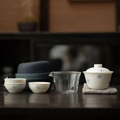 Hand Painted Orchid Travel Tea Set Suit Portable Portable Outdoor Tea Making Gaiwan Ceramic One Pot Fills Three Cups