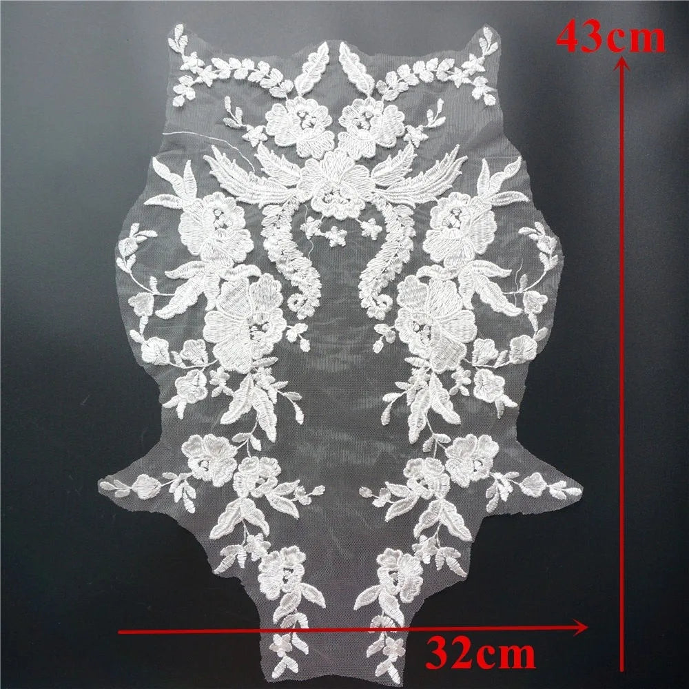 1pc Embroidered Lace Applique Sewing Flower Fabric Collar Patch for Wedding Party Gown Bridal Dress Clothes DIY Crafts