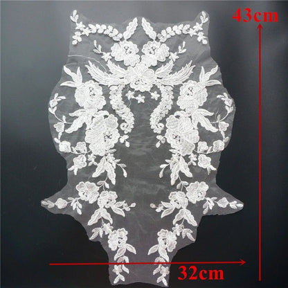 1pc Embroidered Lace Applique Sewing Flower Fabric Collar Patch for Wedding Party Gown Bridal Dress Clothes DIY Crafts