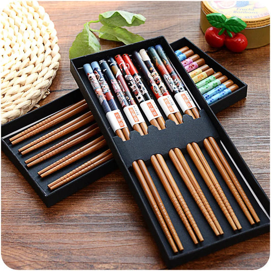 5 Pair Set Bambusoo Hacksticks Ploware Net-rutscht Japanesch natierlechen Holz Sushi Iessmaart Imfaarf Laang Koppel Set