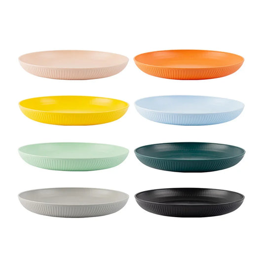 23cm Round Salad Dessert Dinner Plate Stackable Unbreakable Reusable 4Pcs Wheat Straw Dish Microwave Safe Fruit Plate for Dining