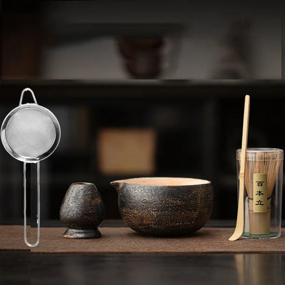 Vintage Japanese Power Yin Matcha Set Bamboo Whisk Teaspoon Ceramic Bowl Tranditional Tea Sets Home Tea-making Tools Accessories