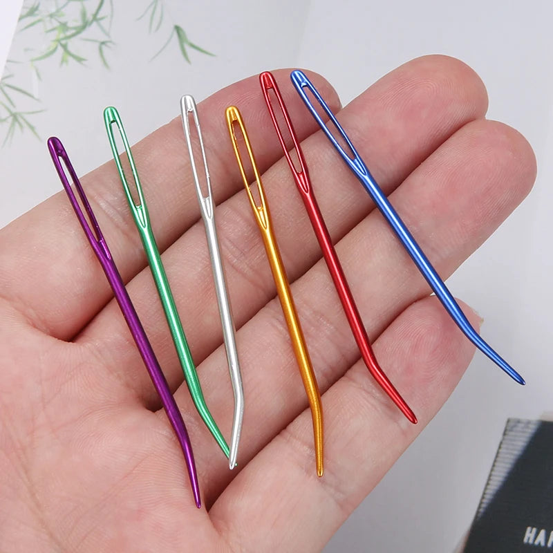 2pcs Aluminum Bent Tip Crochet Needles Tapestry Darning Knitting Needles DIY Crafts Sewing Big Eye Bent Needle Yarn Weave Tool