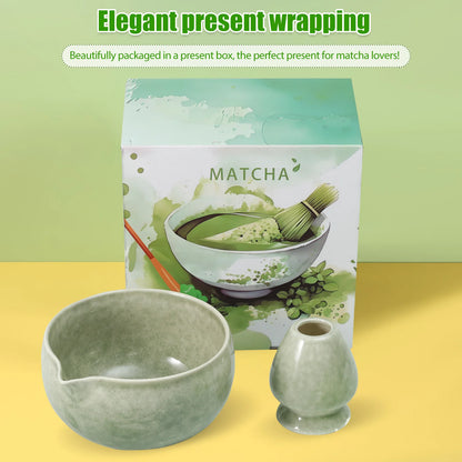 2Pcs Ceramic Matcha Bowl and Whisk Holder Set Easy to Use Tea Bowl and Whisk Stand Easy to Clean Matcha Tea Mixing Tool