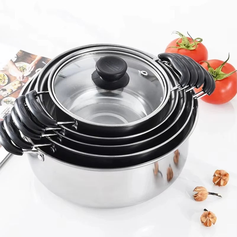 5pcs / Set Pots en acier inoxydable Cuisine anti-magnétique Pots polyvalents à double fond Stockpot Induction antiadhésive Suise de cuisine