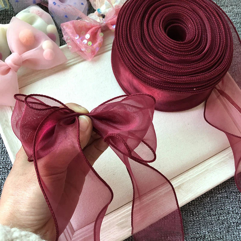 5m 55mm Fëschpartail Garn Organiza Ribbon fir Diy Bogen Aargeet Bouquet Kaddosknäppchen Uklo