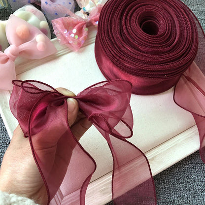 5m 55 χιλιοστά νήματα νήματος Organza Ribbon για DIY Bow Hair Ornament Bouquet δώρο περιτυλίγματος κύματος μεταξωτό άγγιγμα δαντέλας