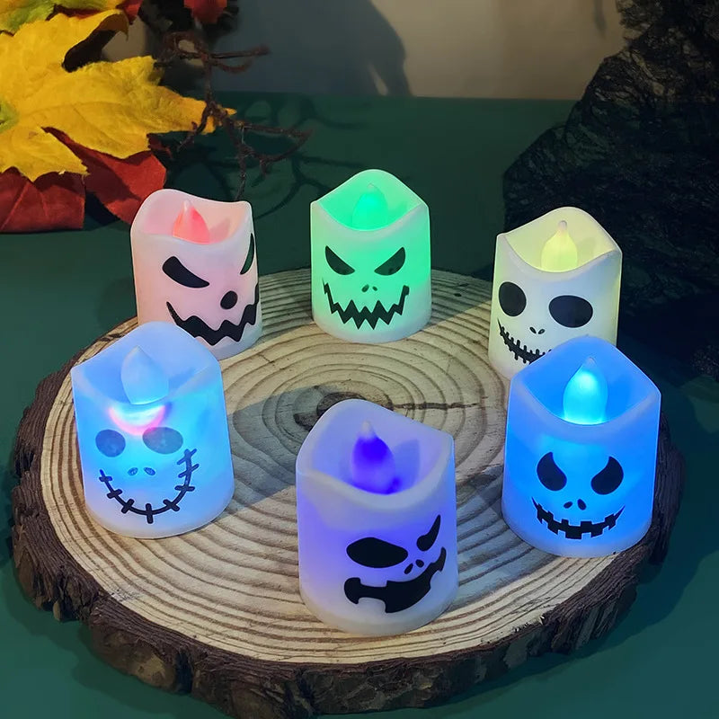 6PCS Halloween LED Ghost Pumpkin Candle Light Glowing Lamp Halloween Party Home Bar Decoration Haunted House Horror Props Props