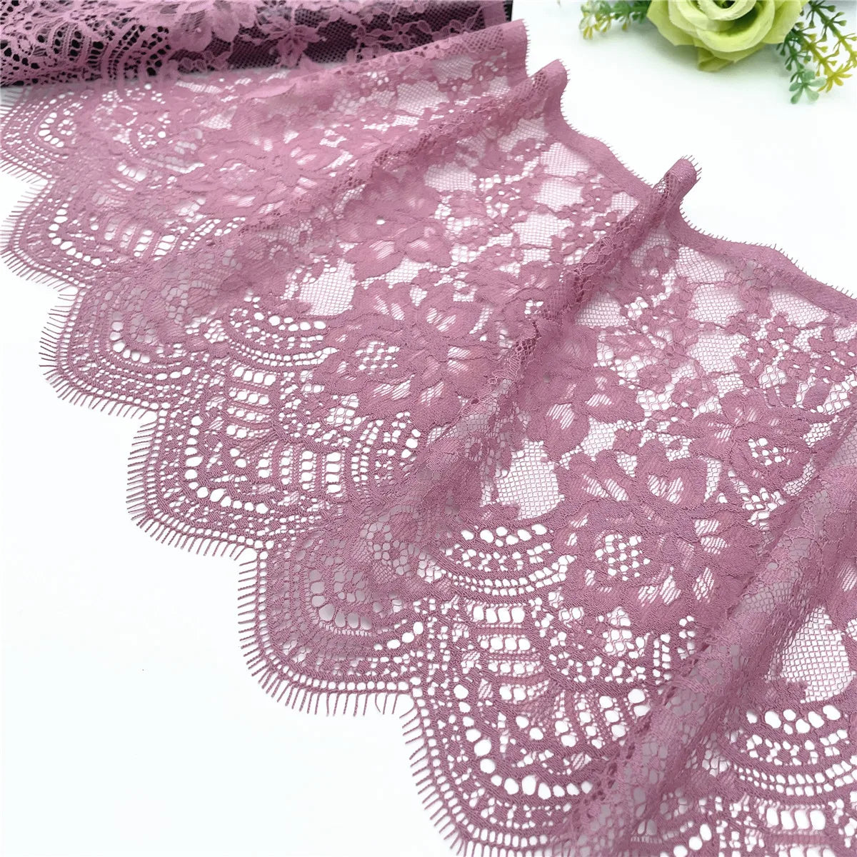 3y/lot Width 24.50cm Purple Eyelash Lace Trim Non-Elastic For Clothing Accessory Dress Sewing Applique Costume Lace Fabric