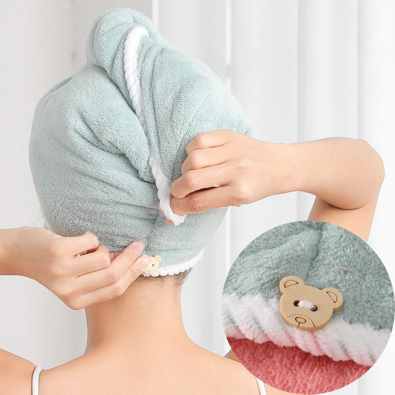 Doppeldicke trockene Haartuch Doppelte Seiten verwenden trockene Haarkappe Weiche Mikrofaserbadhelte für Frauen trockener Haarmütze Lady Turban Head