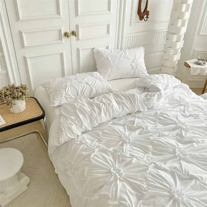 High Quality Three-dimensional Twist Flowers Bedding Set Queen Pinch Pleated Crafts Duvet Cover Set Double Blanket Cover Sets