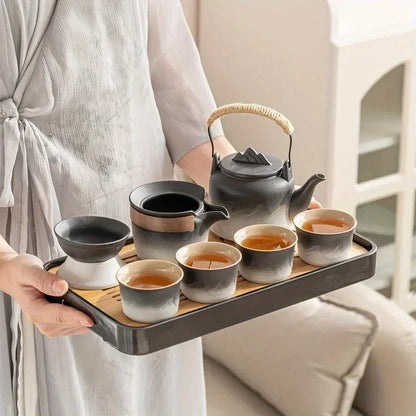 1Set Ceramic Black Kung Fu Tea Set Portable Travel Tea Box Set Office And Household Mate Tea Brewing Set Gift For  Lover
