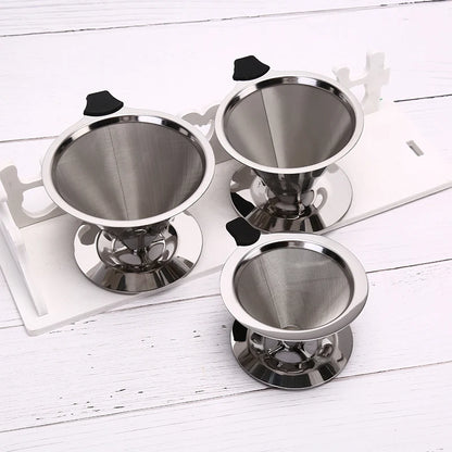 1Pcs Stainless Steel Reusable Coffee Filter Holder Pour Over Mesh Tea Dripper Cup With Base
