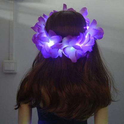 1pcs Women Girl LED Hawaii Hawaiian Lei Headband Glow Light up Flower Crown Wreath Birthday  Party    navidad  Halloween