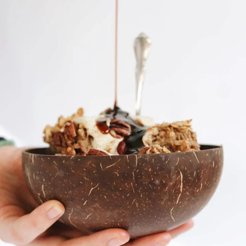 Natural Coconut Bowl 12-15cm Handmade Wooden Tableware Wood Spoon Dessert Fruit Salad Mixing Rice Ramen Bowl Kitchen Dinnerware