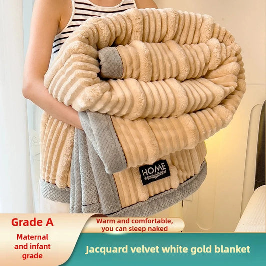 Imitation Rabbit Plush Striped Autumn Winter Warm Blankets Soft Fluffy Warmth Sofa Blankets for Throw Napping shawl blanket leg