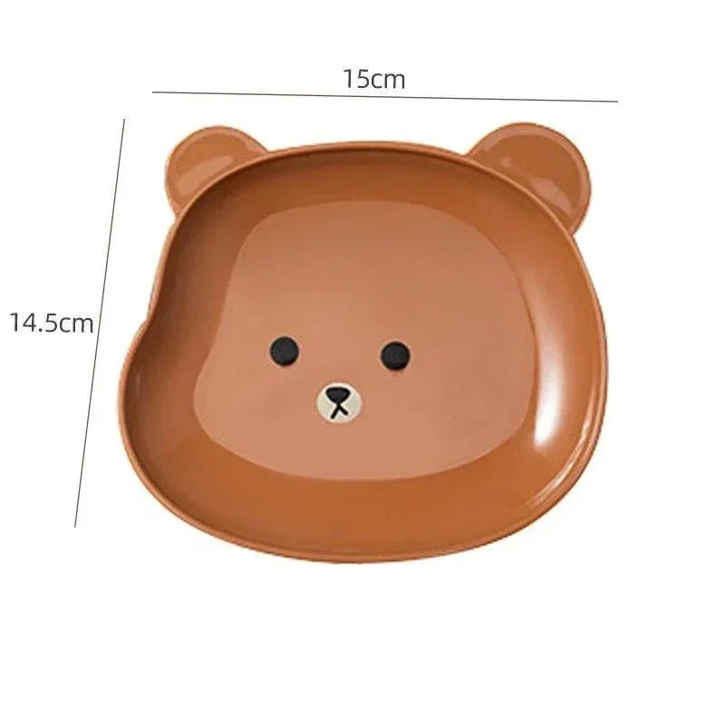 Placa de lanche de forma de urso de desenho animado kawaii plástico placas de bolo de sushi molho de prato copo de copo de cozinha utensílios de mesa de mesa de mesa