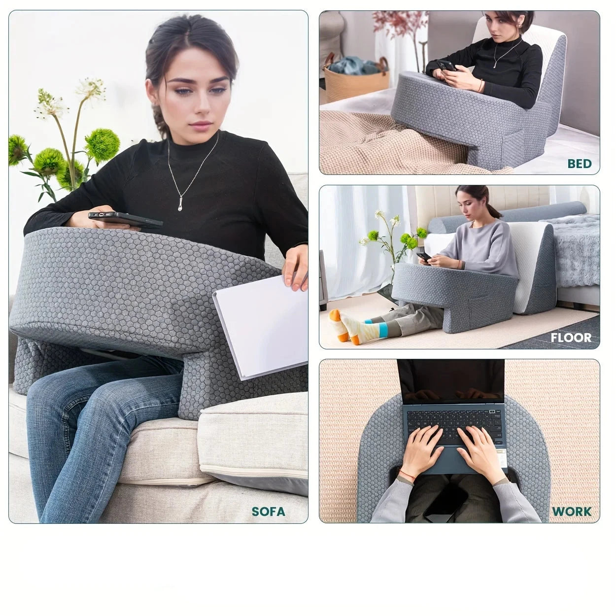 Almohada de lectura suave de 1 PC, almohada de escritorio de la vuelta de descanso para juegos, trabajar, sentarse en el sofá del piso, con cubierta extraíble y lavable