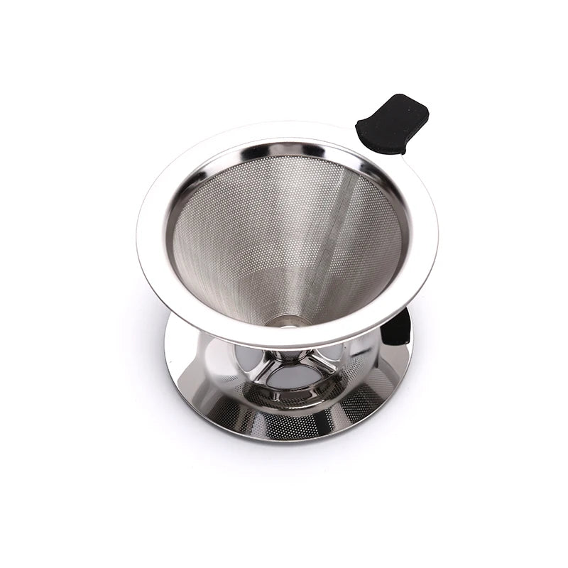 1Pcs Stainless Steel Reusable Coffee Filter Holder Pour Over Mesh Tea Dripper Cup With Base