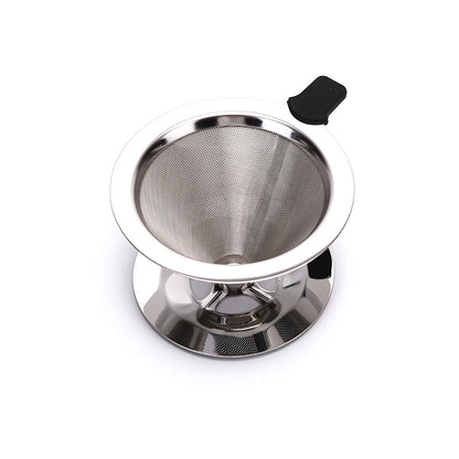 1Pcs Stainless Steel Reusable Coffee Filter Holder Pour Over Mesh Tea Dripper Cup With Base