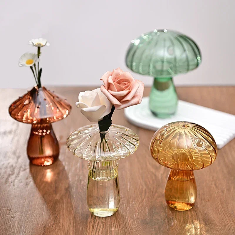 Creative Mushroom Glass Vase Plant Hydroponic Terrarium Art Plant Hydroponic Table Vase Glass Crafts DIY Aromatherapy Bottle