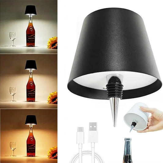 USB Charge Bottle Table Lamp Touch Control 3 Colors and Stepless Dimming Night Lamp For Restaurant Bar Wine Bottles Desk Lights