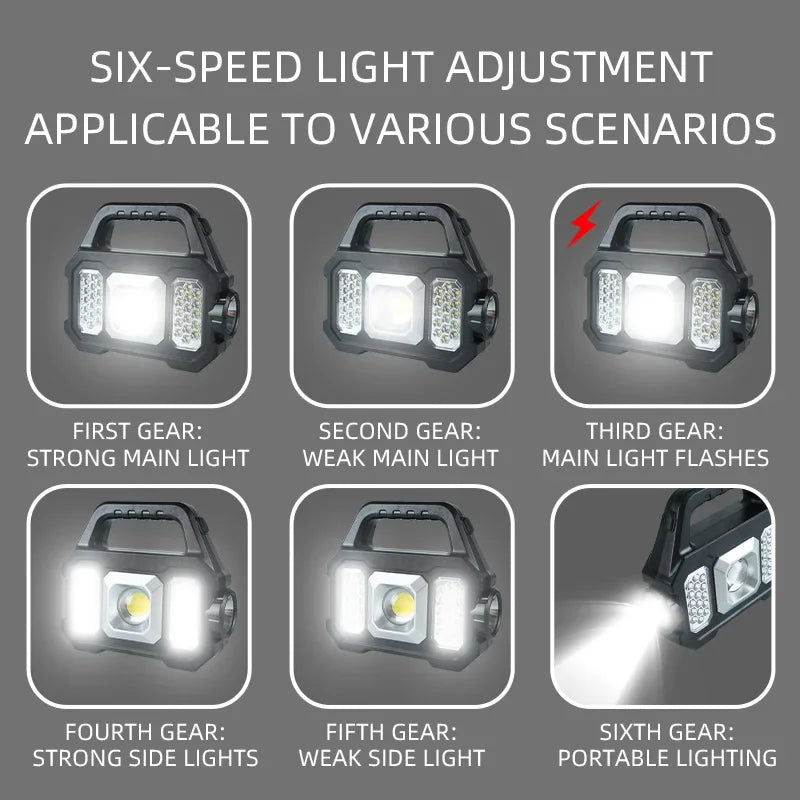 Ligas LED LED de alta potencia Luz de campamento recargable Luz de luz solar portátil Multi Funcional Carga de iluminación 6 modos de iluminación