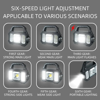 Ligas LED LED de alta potencia Luz de campamento recargable Luz de luz solar portátil Multi Funcional Carga de iluminación 6 modos de iluminación