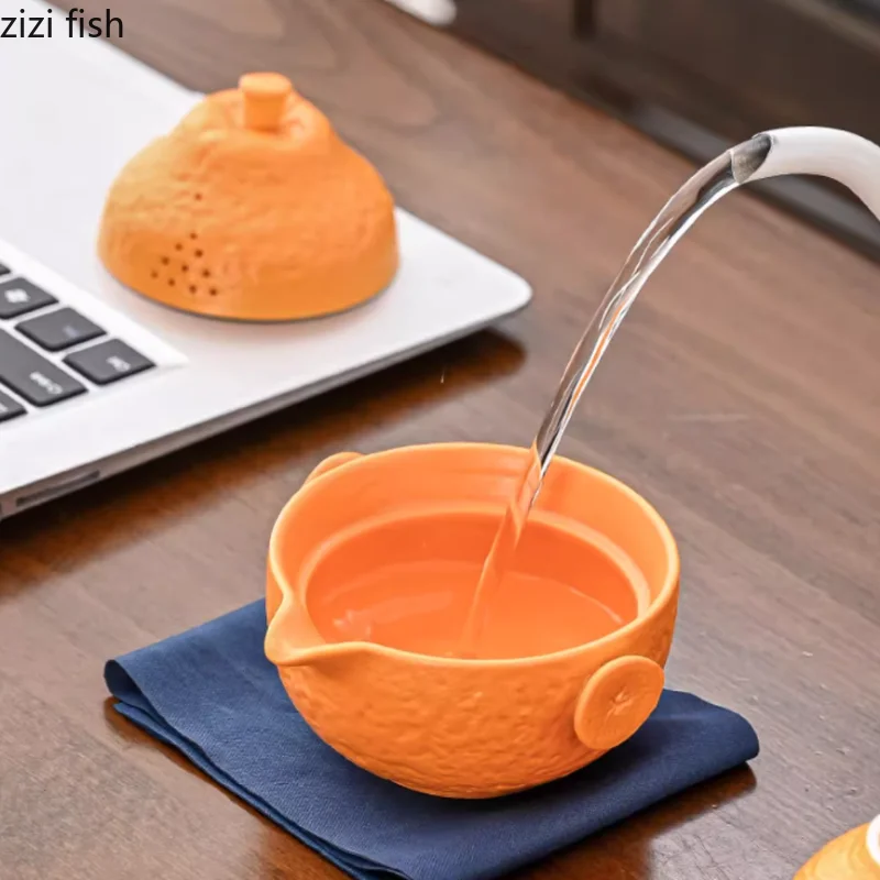 Orange Shaped Travel Tea Set Outdoor Portable Teaware Sets Storage Bag Tea Infuser Teapot Teacup Teas Brewing Utensils