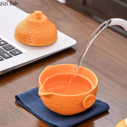 Orange Shaped Travel Tea Set Outdoor Portable Teaware Sets Storage Bag Tea Infuser Teapot Teacup Teas Brewing Utensils
