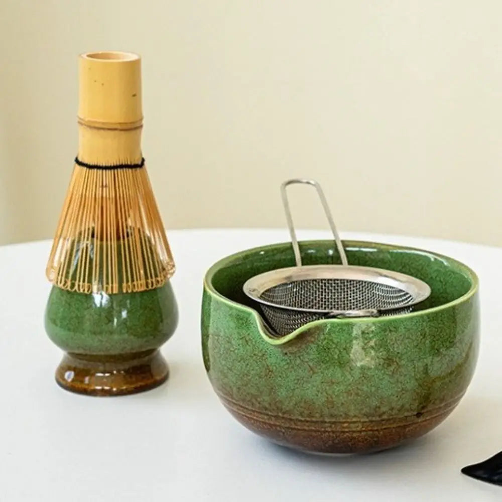 Bamboo Ceramic Japanese Matcha Tea Set Reusable Chasen Stirring Tea Sticks Matcha Spoon Matcha Whisk Set