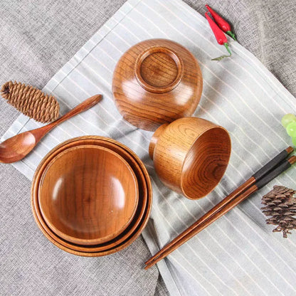 Japanese Wooden Bowls Jujube Wood Children Baby Adults Small Soup Bowls Solid Wood Salad Bowls Retro Household Tableware