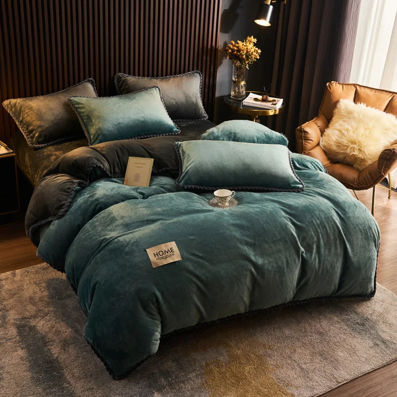 Winter Plush Couple Bed Duvet Cover Bedspreads For Single Double Queen King Bed Velvect Warm Soft Nordic Couple Bed Quilt Cover