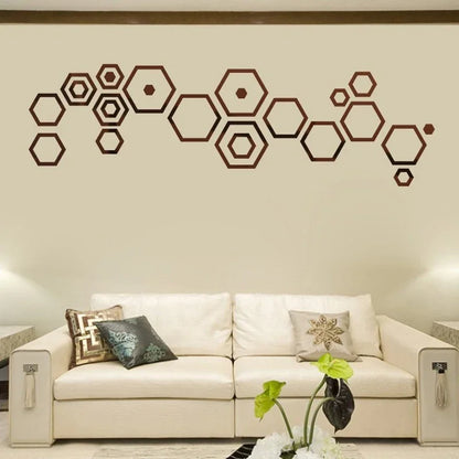 24pcs Hollow 3D Hexagonal Mirror Wall Sticker DIY Honeycomb Decoration Self Adhesive Paper Waterproof Home Living Room Bedroom