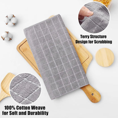 6 Pack 100% Cotton Terry Kitchen Dish Cloths, Ultra Soft and Absorbent Dish Towels for Washing Dishes Cleaning, 12 x 12inches