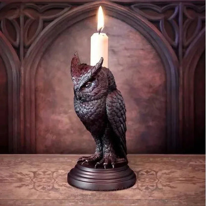 Gothic Crow Candle Holder Retro Black Owl Candlestick Resin Sculpture Craft Halloween Statue Fun Atmosphere Home Decoration