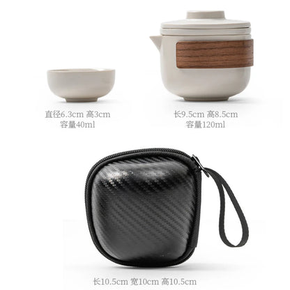 1 set of portable teacup set travel set ceramic kung fu tea set outdoor camping one teapot and two cups of gifts